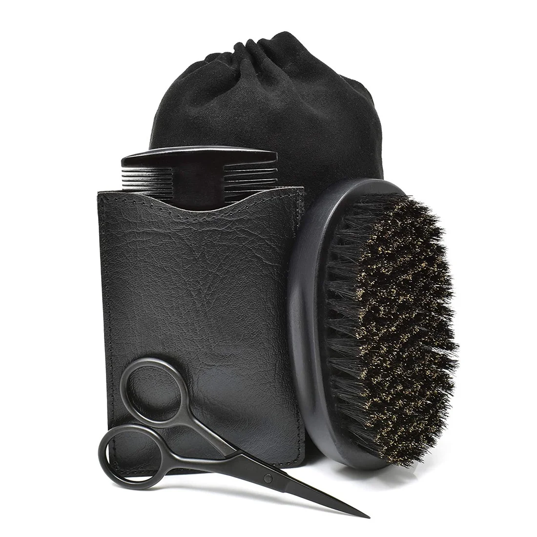 Private label custom 100% boar bristle brush wooden combs hair shaving tool set Beard comb