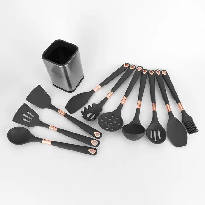 

Home Cooking Kitchenware Utensil Tools Silicone Stainless steel Rubber Kitchen Accessories Set, Black