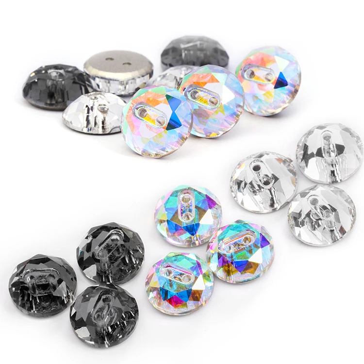 

Low MOQ Two Colors K9 Glass Sew on AB Crystal Stones Button for Clothing