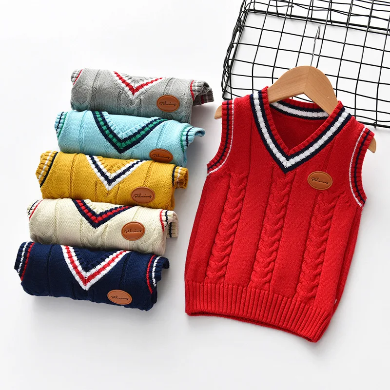 

fashion spring new children's sweater baby fashion twist unisex boy and girls pure vest kids clothing for school Uniforms