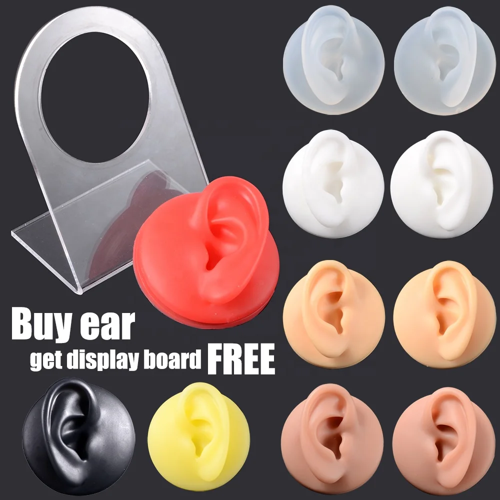

Silicone Ear Model Use for Tattoo Puncture Practice Display Jewelry Tool Body Piercing Simulation Model Sold With Acrylic Stand, As picture show