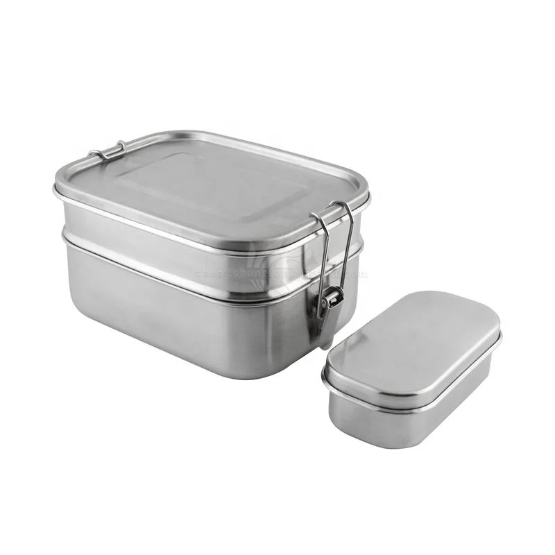 

Double decker LEAK PROOF Stainless Steel 3-in-1 Eco Lunch Box Lunch Pod Tiffin Metal Bento Boxes Food Storage Containers, Customized color
