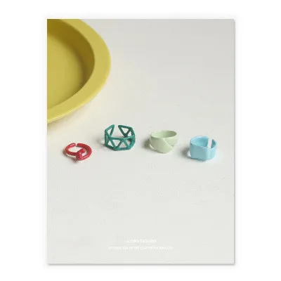 

Creative Jewelry Dripping Oil Colorful Width Open Rings Hollow Triangle Geometric Enamel Rings For Women