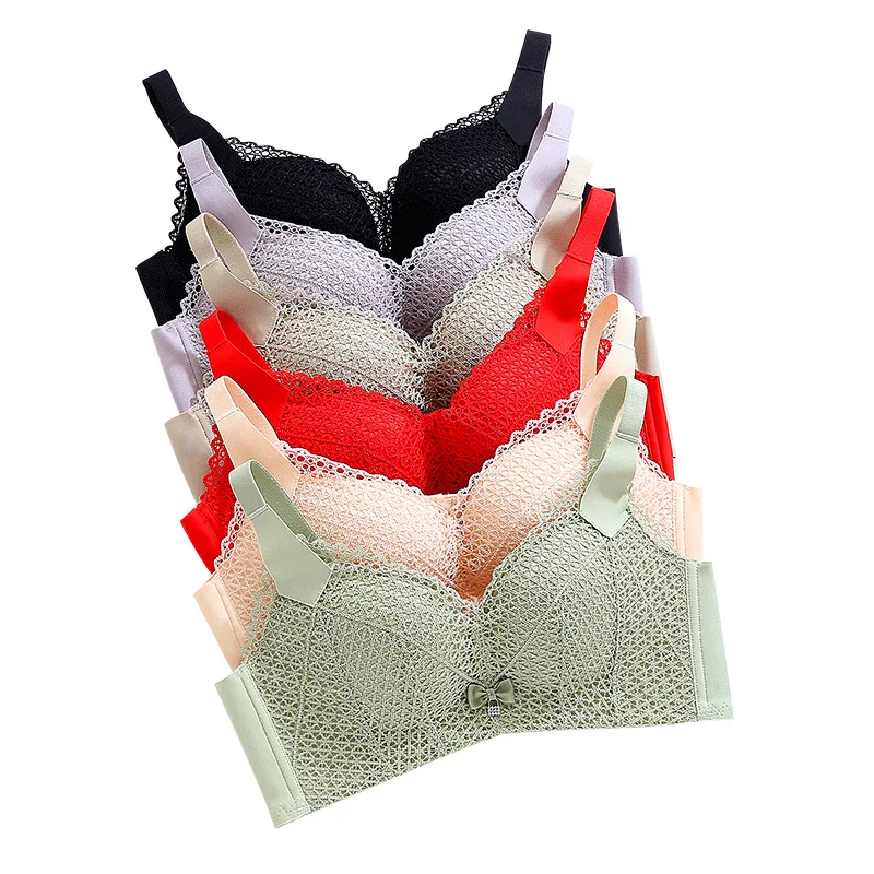 

top high quality women padded bras push up lace underwear bra thick cup full breast up brassier, Black, red, nude, green, lime, violet
