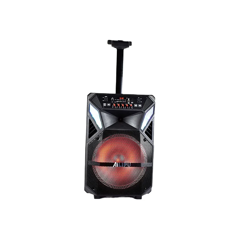 

12 inch High performance portable wireless high quality outdoor Trolley mobile DJ music speaker with LED-light, Black