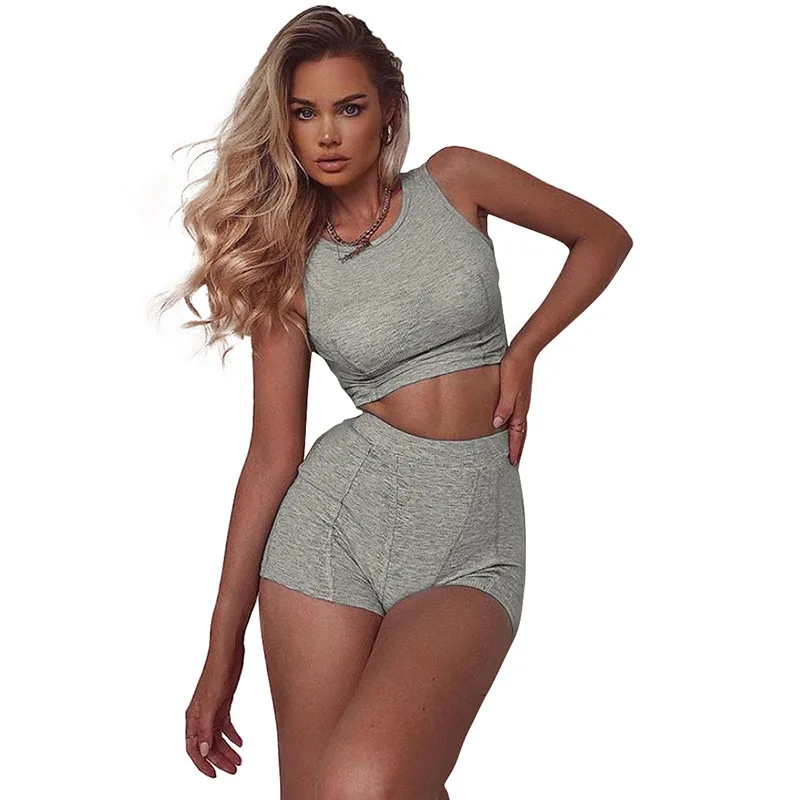 

Casual Sports Line Sense Versatile Solid Color Basic T-shirt Shorts Suit for Women