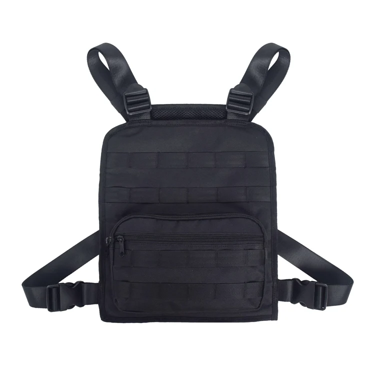 

Adjustable Tactical Black Sports Molle Front Chest Rig Vest Pouch Bag with Big Pockets