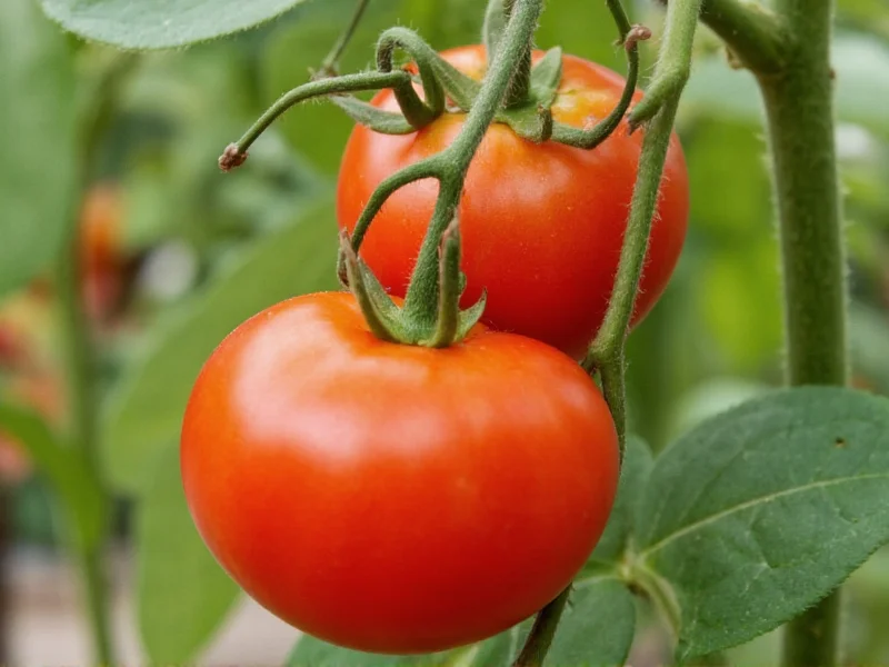 Ripe Roma tomatoes on vine in garden