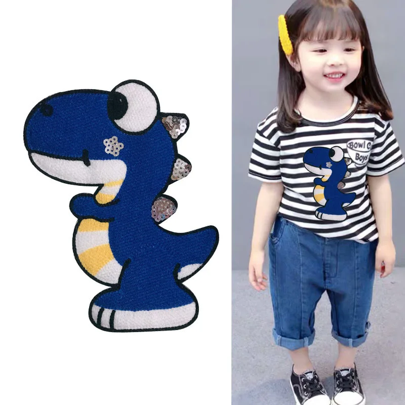

Dinosaur Sequin cloth with cartoon beads patch embroidered towel embroidered patch patching children's clothing accessories