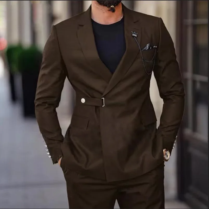 Newest Men Suit Luxury Wedding Custom Made Belt Fashion Double Breasted Male Outfits Blazer Pants Two Pieces Daily Casual Party