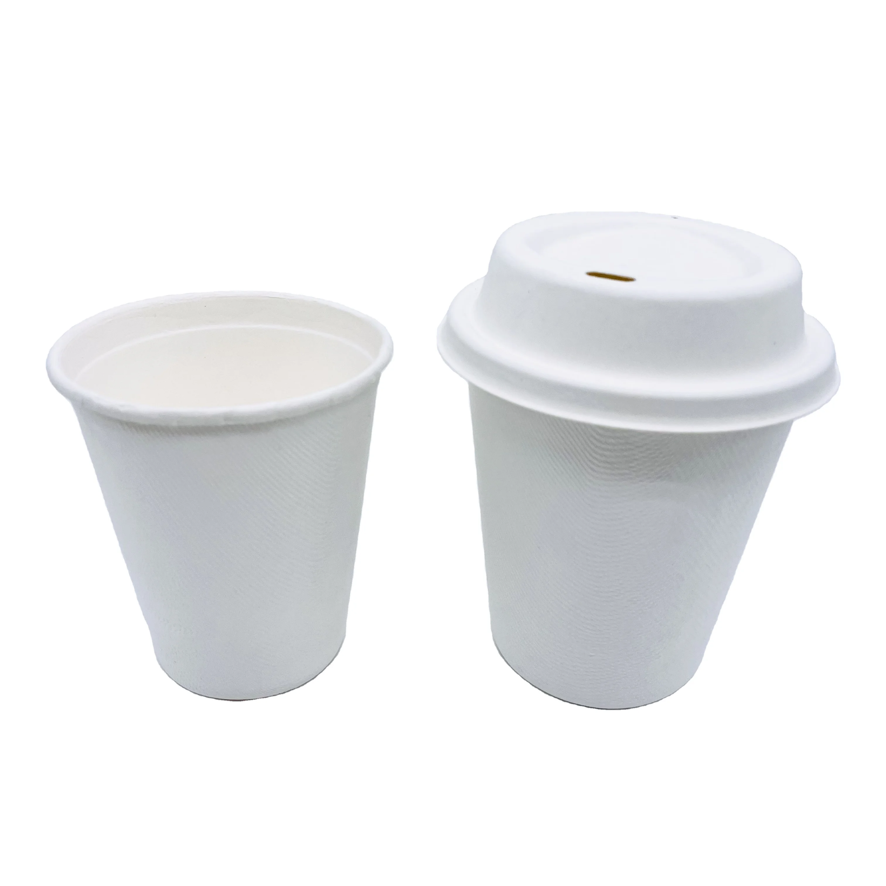 

Wholesale 100% Biodegradable Disposable Sugarcane Bagasse Paper Pulp Coffee Cups With Lids, White or natural