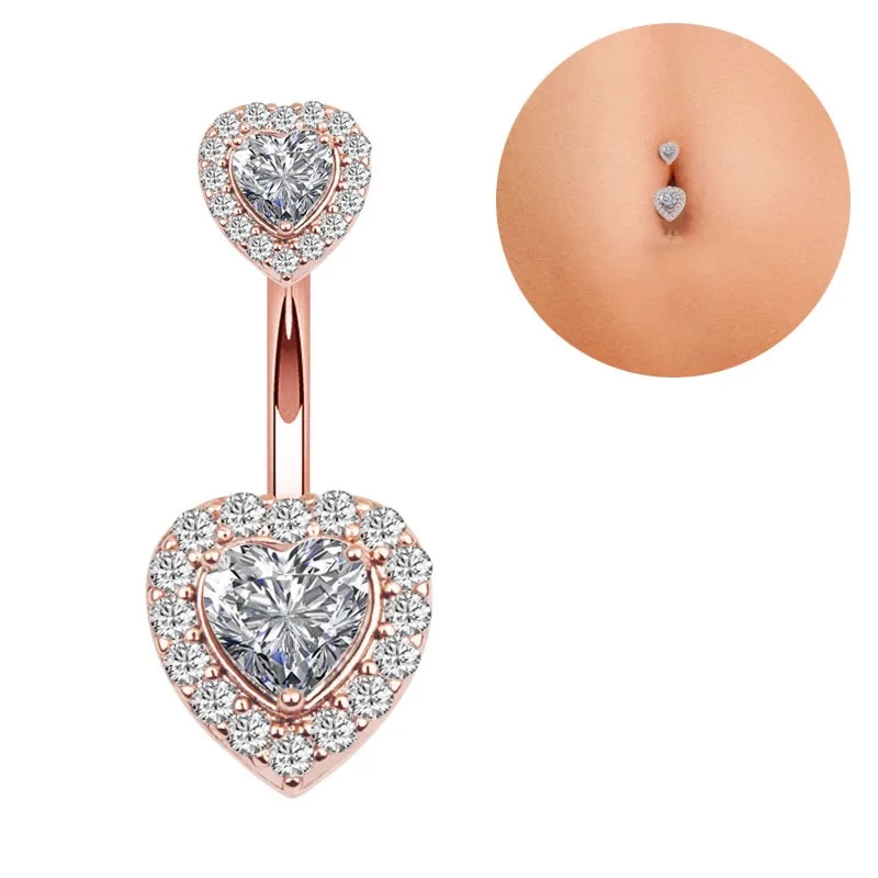 

Medical Surgical 316L StainlessSteel Hypoallergenic Love Heart Shaped Zirconiav Body Piercing Jewelry Belly Button Ring