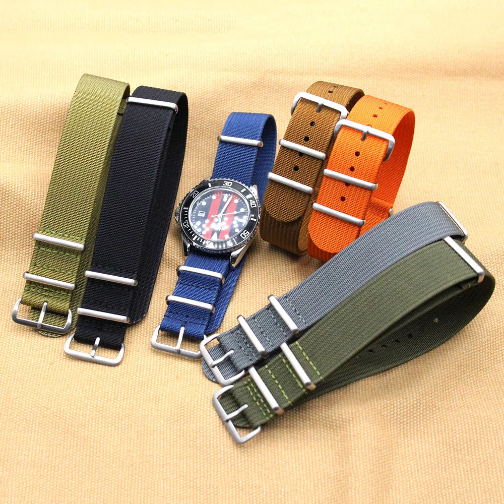 

New Design Classic Braided Woven One Piece Ribbed Fabric Nylon Watch Straps 20mm 22mm Fit for Different Kinds of Watches