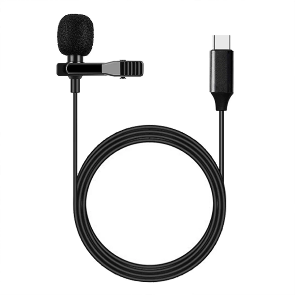 

drop shipping Type C Microphone Clip-on Collar Tie Mobile Phone Lavalier Microphone Mic for ios Android Cell Phone Laptop Live recording