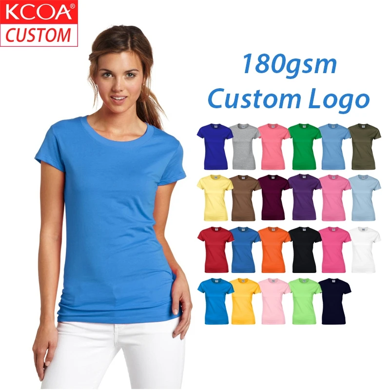 

Bulk In Stock 180g Blank Cotton Plain Women T Shirts Ready To Ship Lady Custom Logo T-shirt