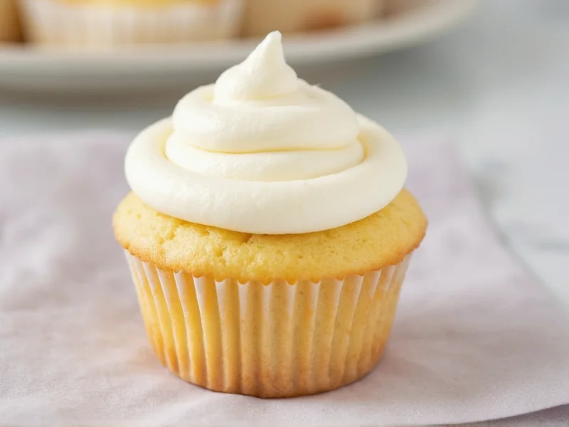 Homemade vanilla frosting on cupcakes