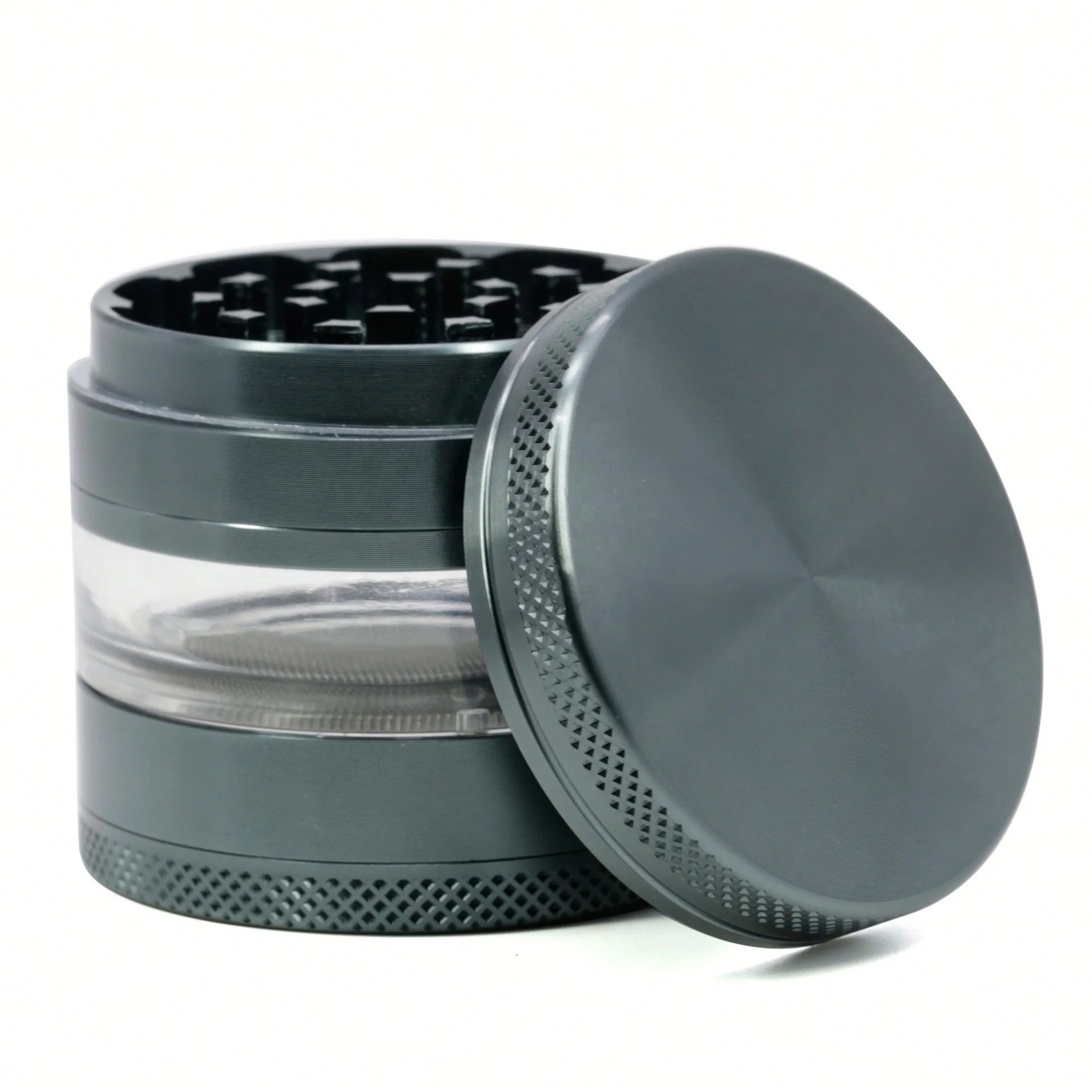 

New Arrival Gray Transparent Herb Grinder Diameter  Aluminum Alloy Rubber Paint Cigarette Grinder jhcentury, Picture