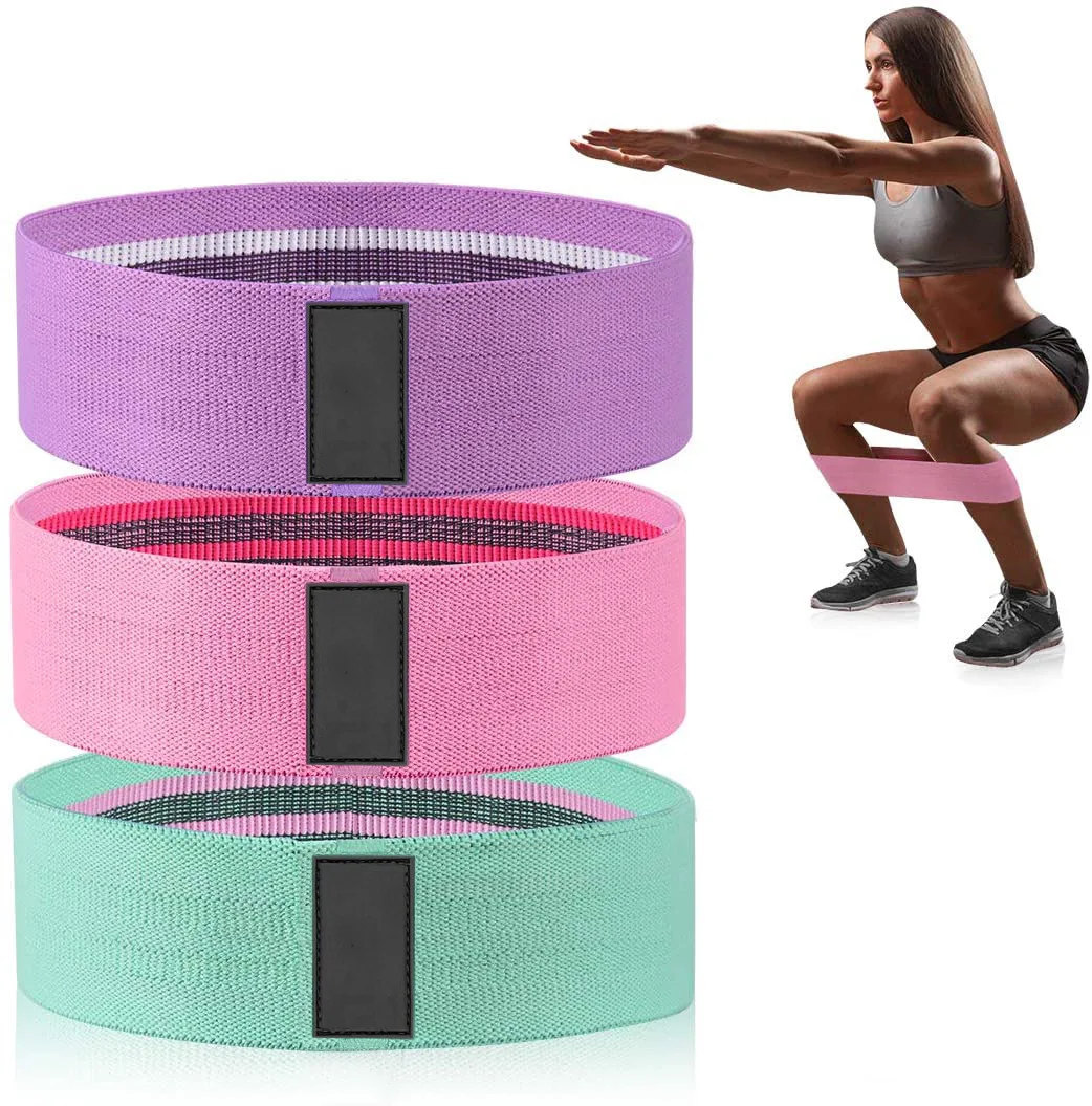 

custom logo gym fabric fitness solid booty bands hip resistance 3 level exercise bands set hip circle loop butt squat bands, Pink purple gray etc.