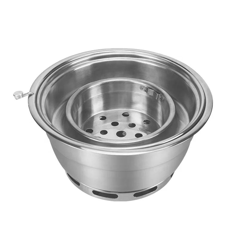 

WINSHIK large korean table top round stainless steel charcoal bbq grill