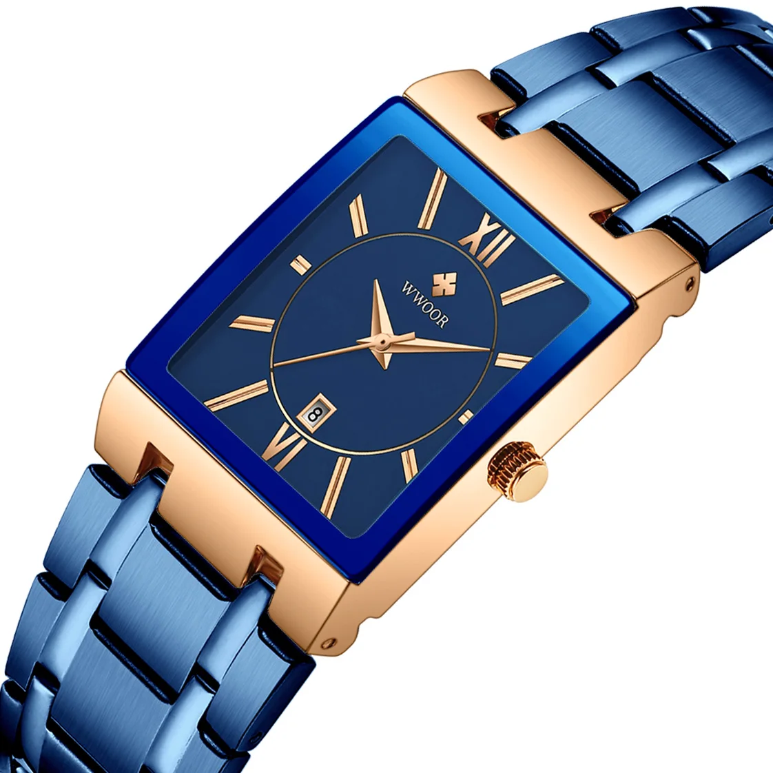 

WWOOR 8858 Watches Men Wrist New Fashion Blue Gold Quartz Steel Watch High Quality Casual Waterproof Wristwatch For Man 2021, 12 color