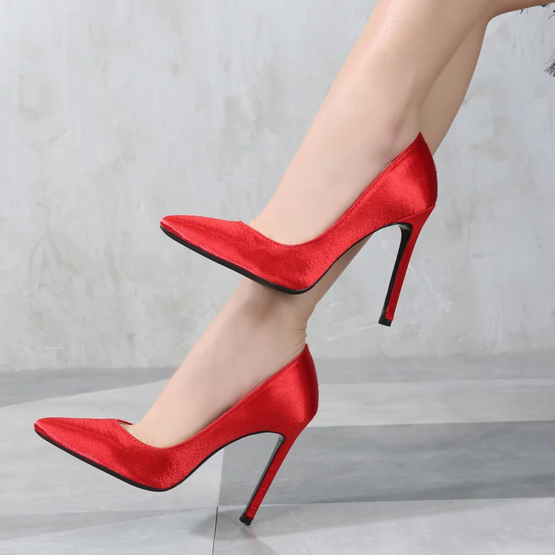 

sh11038a latest high heel ladies shoes light red color women block heels bridal shoes