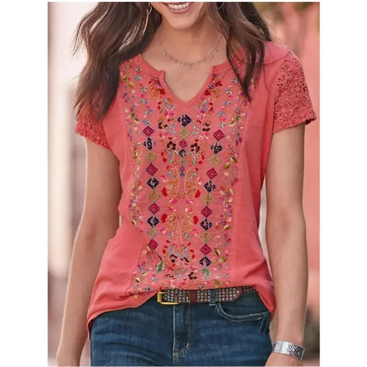 

PEARL chemisier 2021 Casual Summer Sleeveless V Neck Printed Ladies Tops Blouse Women's T-Shirt