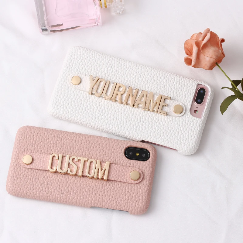 

Dropshippin Letter personalised phone case metal letter with strap for iphone 13 pro max 12 11 Pro Max X XS XR Max 8 7Plus 8Plus