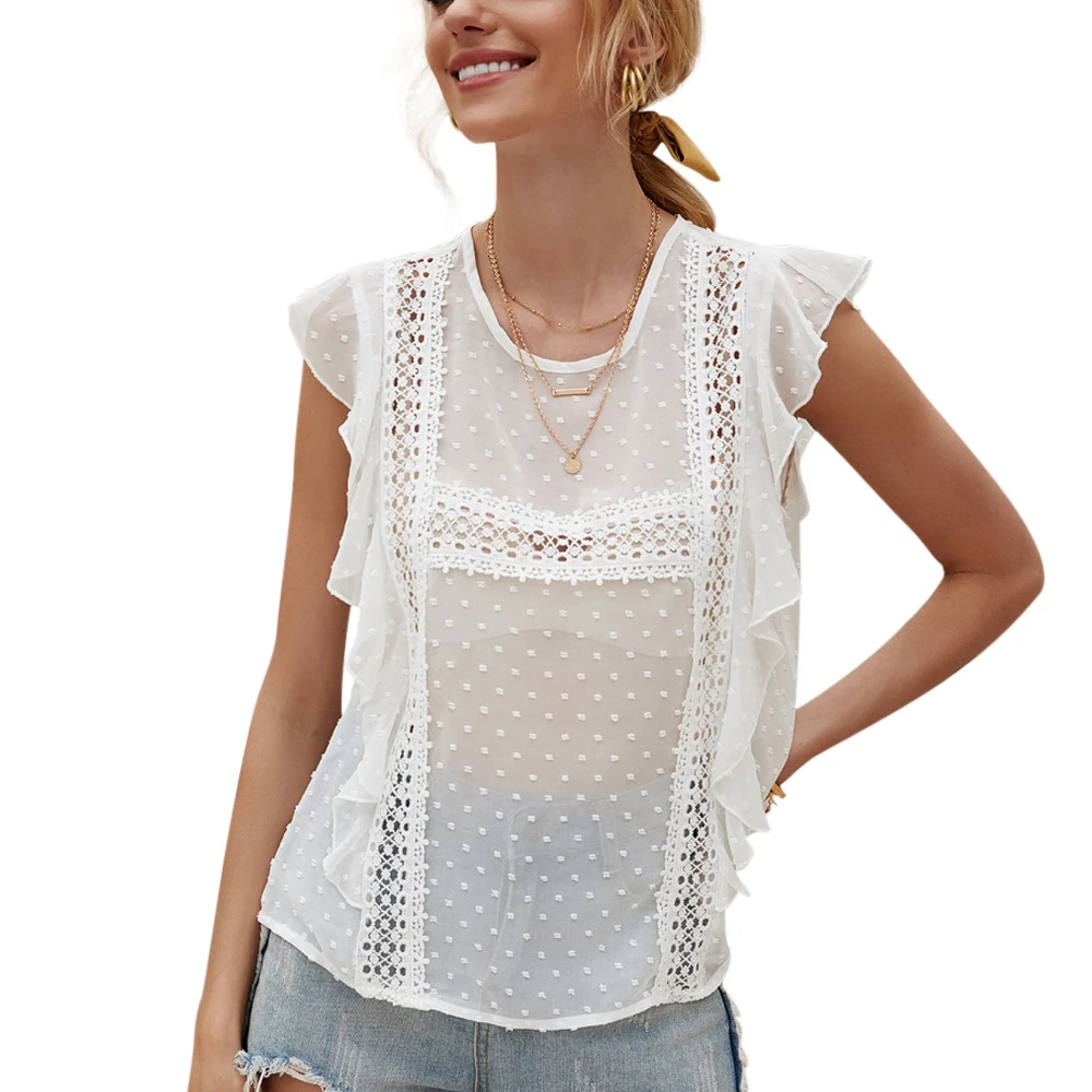 

2020 new arrivals summer items ruffle sleeve women lace fashion ladies blouse shirt