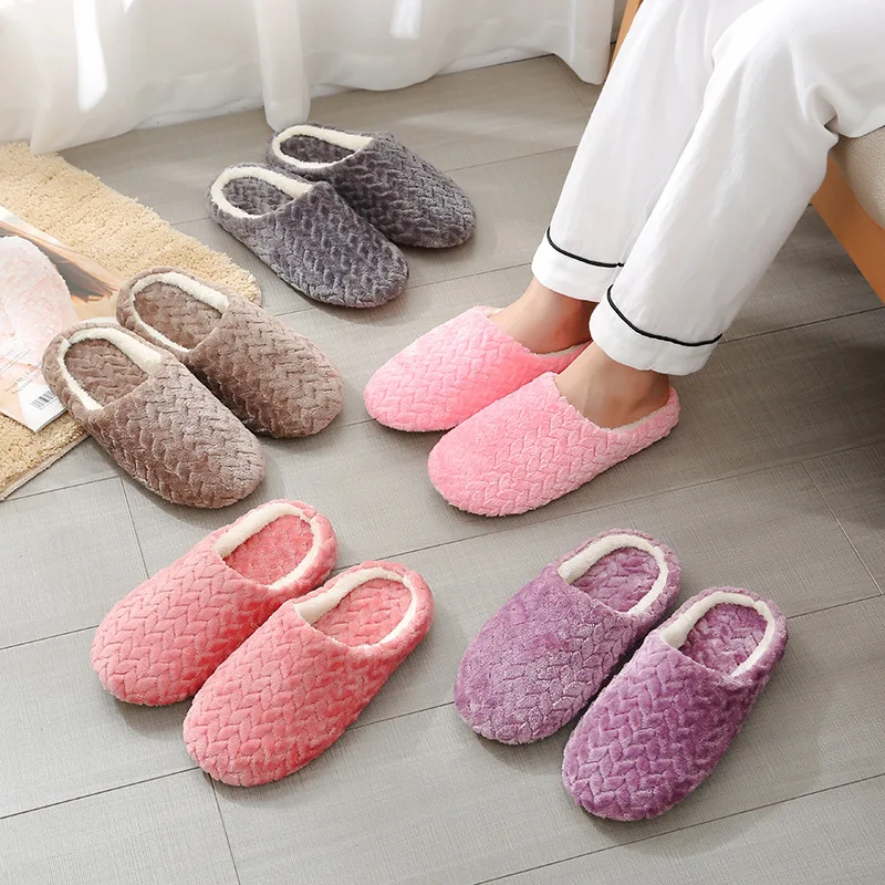 

Warm Plush Home Slipper Autumn Winter Shoes Woman House Flat Floor Soft Slient Slides Women Indoor Slippers