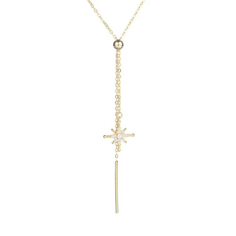 

Long Chain Pendant Sweater Chain Plated 18K Gold 925 Sterling Silver Pendant Necklace Jewelry