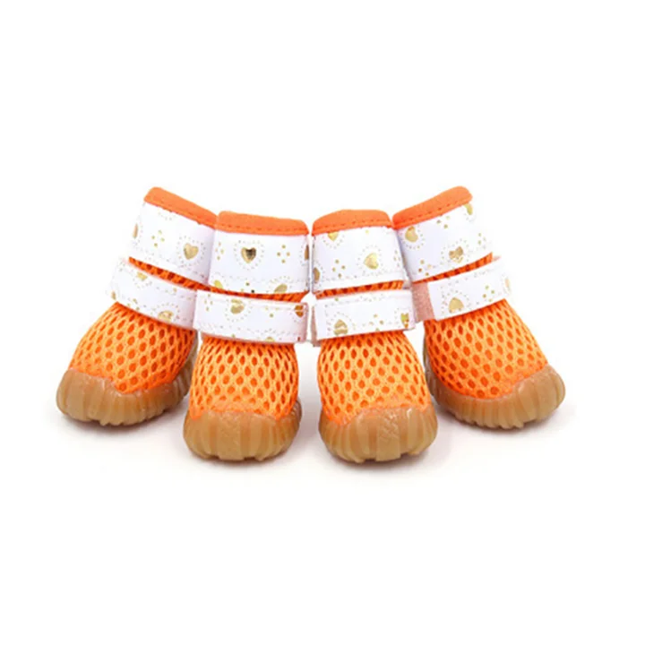 

4 Pcs/set Breathable Dog Shoes Cute Anti-Slip Dog Boots Soft Candy Colors Dog Shoes Mesh Pug Products