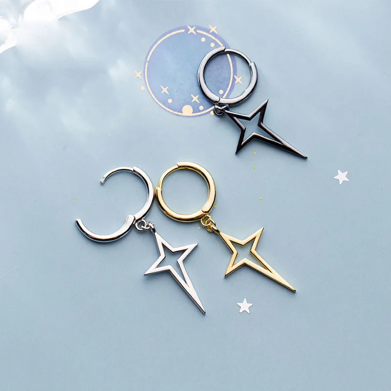 

925 Sterling Silver Hollow Star Cross Shaped Clip Earrings 2012 New Trendy