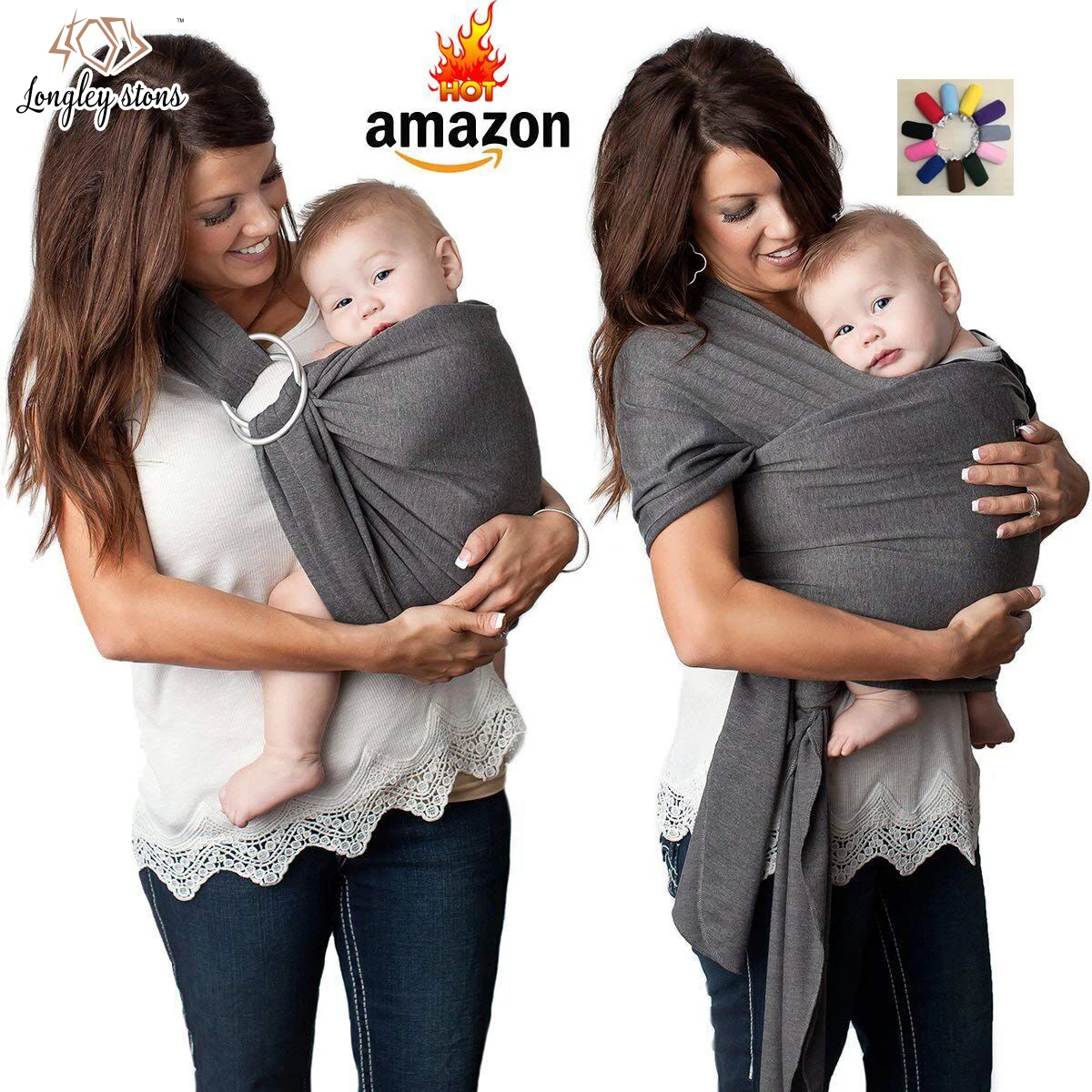 
Hot sale high quality custom logo muslin cotton baby wrap carrier  (60794608584)
