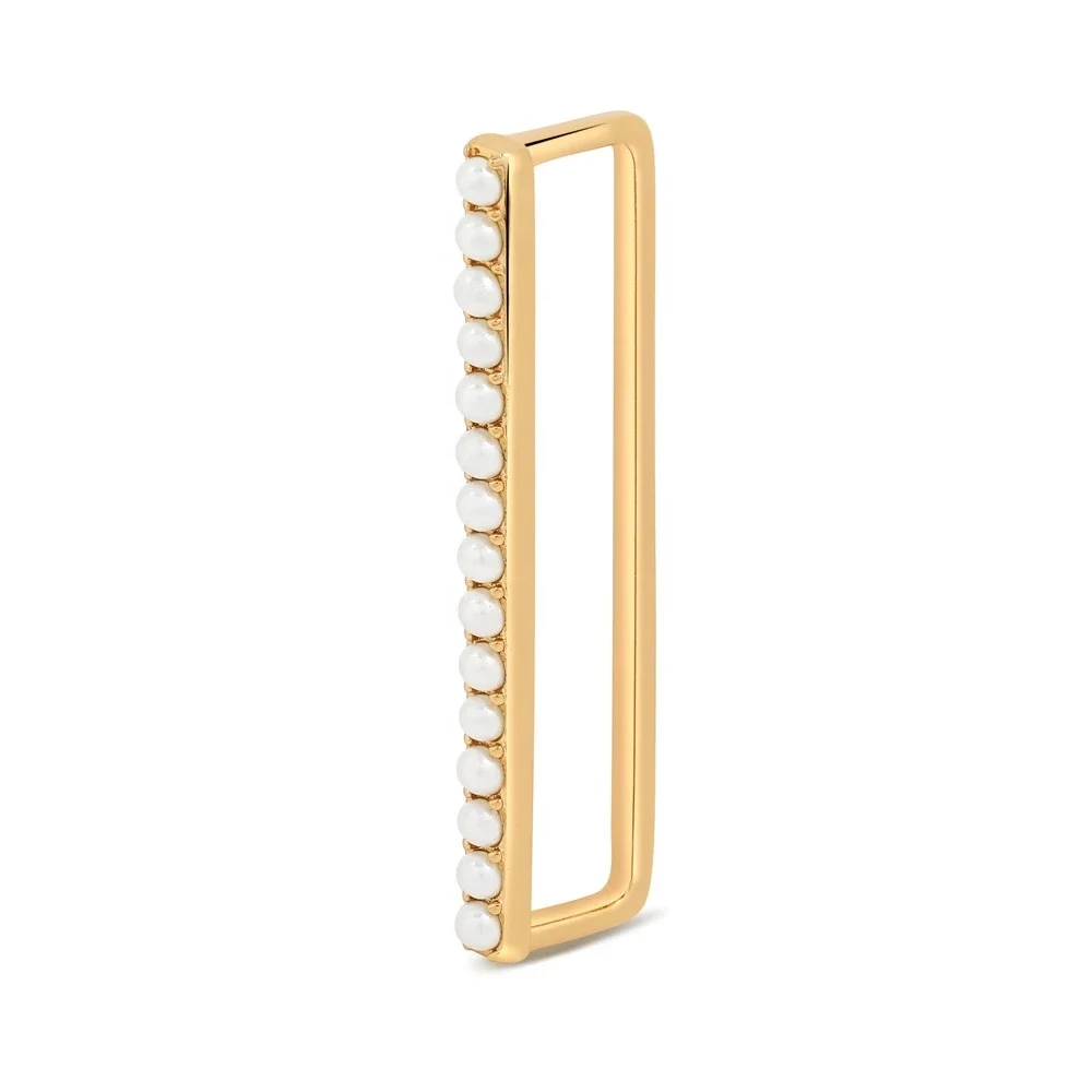

Jewellery 925 Silver No Piercing Gold Pearl Rectangle Industrial Ear Cuff Earring
