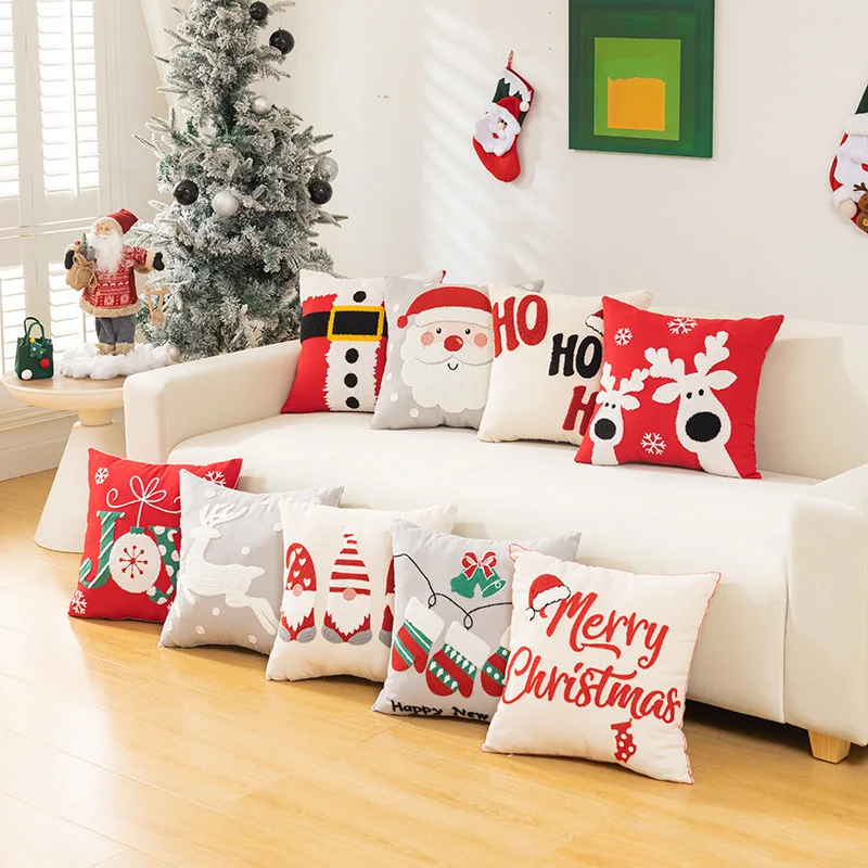 

Super September Factory Custom Christmas Cushion Cover Home Sofa Decorative Embroidery Pillow Case For Merry Christmas