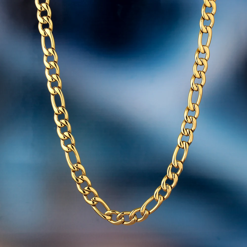 

KRKC Wholesale 7mm 20inch 14k 18k Gold Plated Figaro Chain Gold Filled Stainless Steel Figaro Chain Necklace