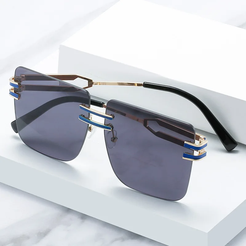 

2022 Luxury Metal Sunglasses Oversized Big Frame Painted Double Beam Square Personality Rimless Sun Glasses Women