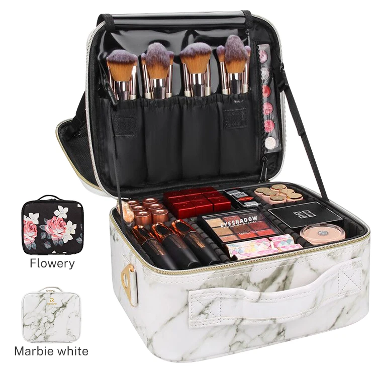 

Relavel New Arrival Portable Waterproof Marble White PU Ziplock Cosmetic Pouch Dividers Cosmetic Makeup Bag For Travel