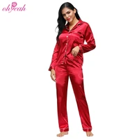 

Private label red satin satin women two piece luxury sexy mature pajamas