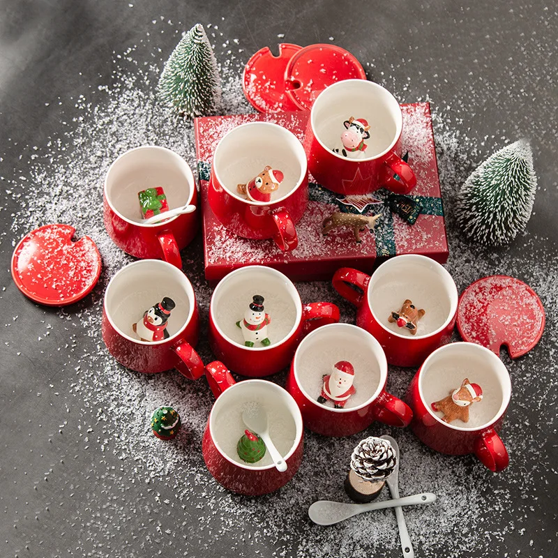 

Wholesale red animals coffee cup christmas ceramic mug with handle