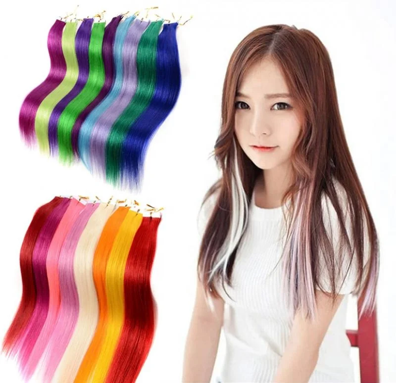

Ready to Ship 21.6inch Rainbow Long Straight Piece Synthetic Hair Colorful Fashion Clip Hair Wig Piece, As picture show