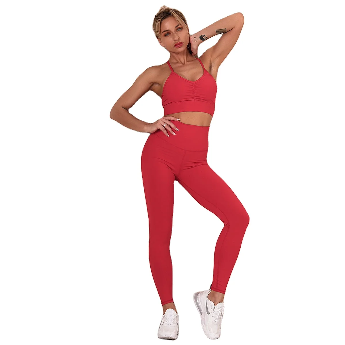 

DJ068 high quality factory price gym sportswear 2 pcs sports bra and pants yoga set for women, 7 colors