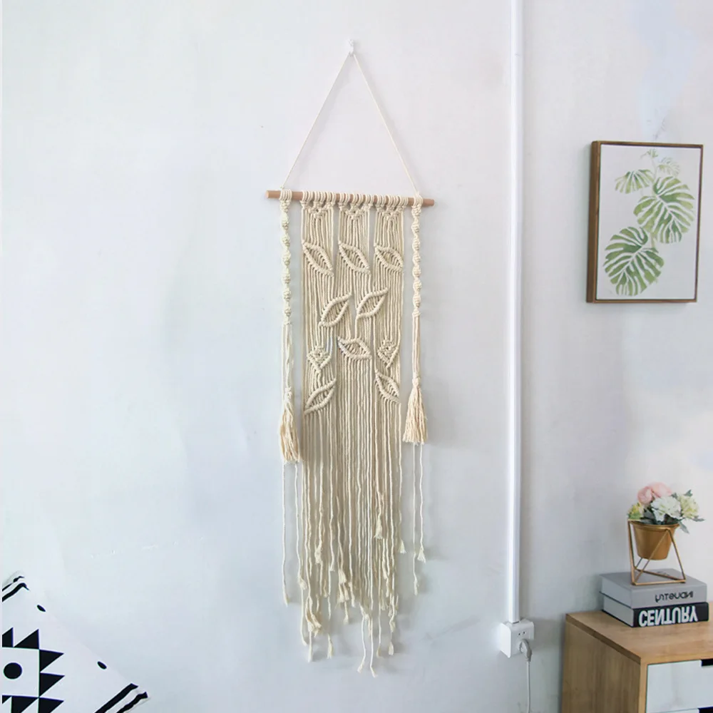 

Cotton Rope Woven Leaves Tassels Tapestry Home Decoration Macrame Wall Hanging