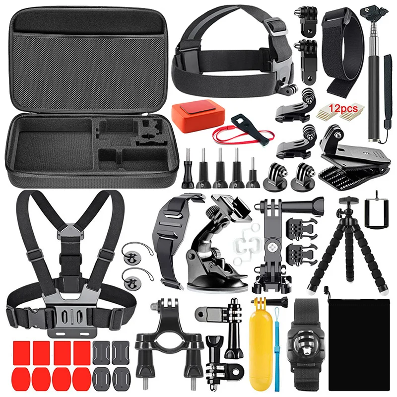 

50-In-1 Wholesale Camera Accessories Kit Camera accessories pack For Gopros Hero 9 8 7 6 5 4 3 and Other Action, Black