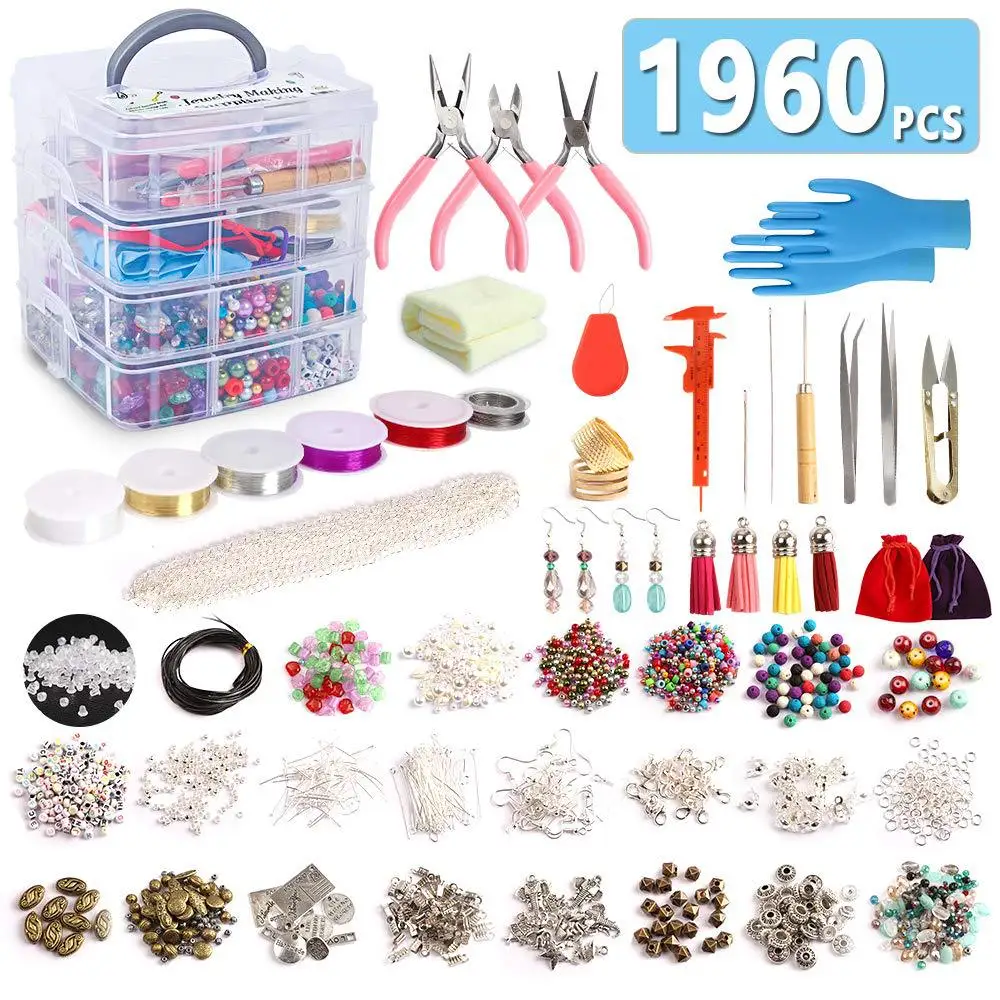 

Hot sell necklace bracelets earrings making repair tools jewelry findings crystal DIY Jewelry making supplies Kit for girls, Color