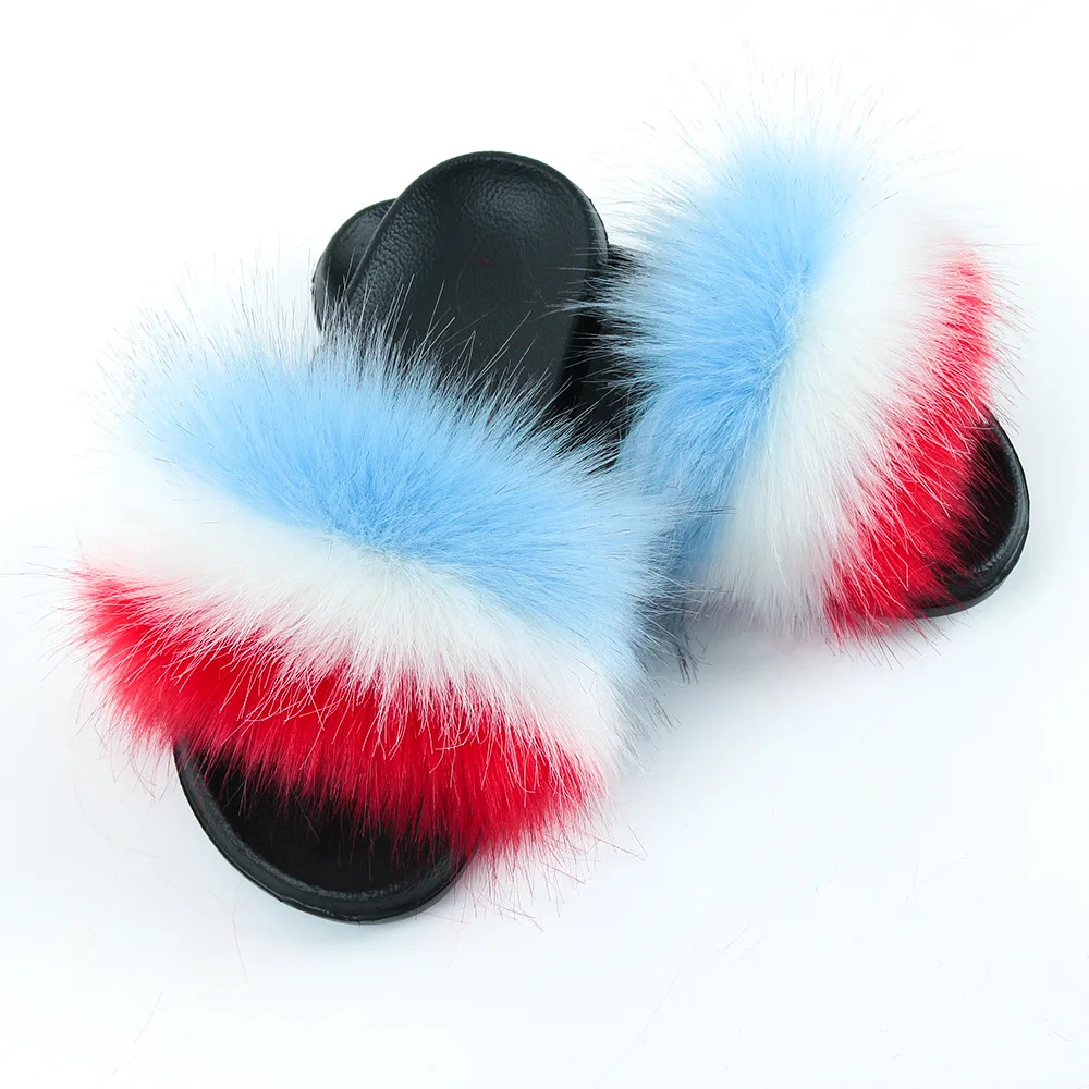 

Comfortable and soft lady big fox fur slippers