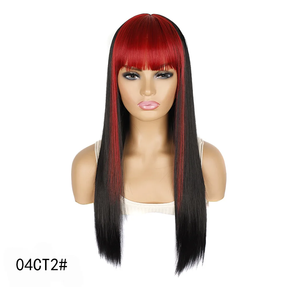 

SHI SHENG Good Quality Long Straight Cosplay Red And Black Synthetic Wig With Bangs for Girl, 61ct2#/04ct2#/73ct2#/30t2#/2312t2#/60t2#