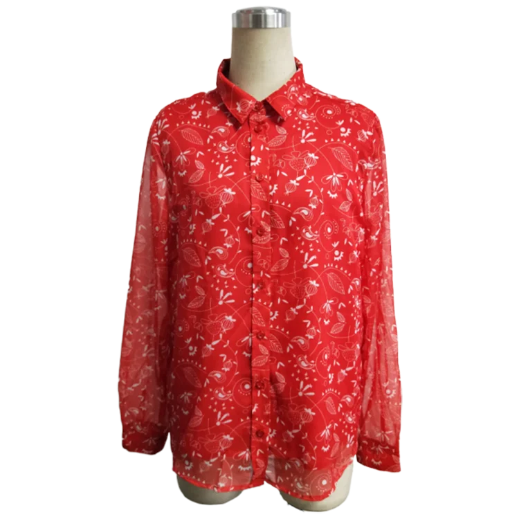 

In Stock Spring Chiffon Print Long Sleeves Casual Office Ladies Shirts, Customized