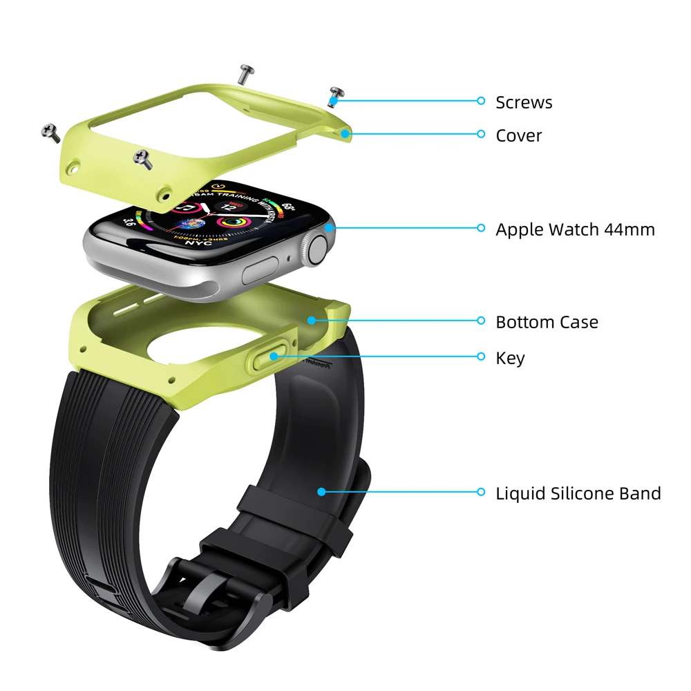 

Silicone Watch band strap For iwatch series with PC bumper case 360 protective shockproof rugged watch cover, Customized