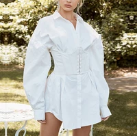 

Women office lady long sleeves white casual tunic skirt dress